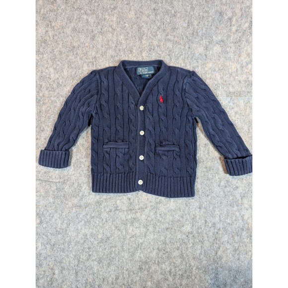 Polo Ralph Lauren Sweater Size 12M Preppy navy blue cable-knit button cardigan - Picture 2 of 8